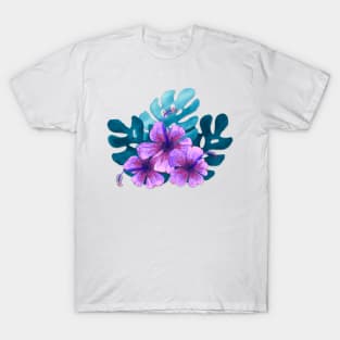 Tropical purple hibiscus flowers T-Shirt